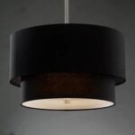 black cotton fabric lamp shade at 2 tiers with diffuse drum shade