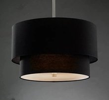 black cotton fabric lamp shade at 2 tiers with diffuse drum shade