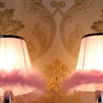 pink decor girls desk lamp shade with furry trimming